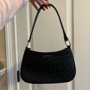Nanette Lepore Mini French Baguette Bag Hard Pebble Texture Black Gold Shoulder
